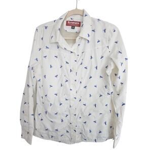 Simms Womens Vented Isle Fishing Shirt Sz S White Fly All Over Gorpcore Outdoor